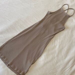 H&M Ribbed Spaghetti-Strap Slip Dress - Taupe